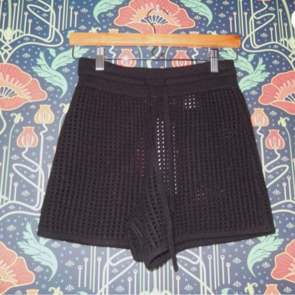Naked 100% Cashmere Open Waffle Knit Sheer Light Black Lounge Shorts Nwt S - Picture 1 of 4